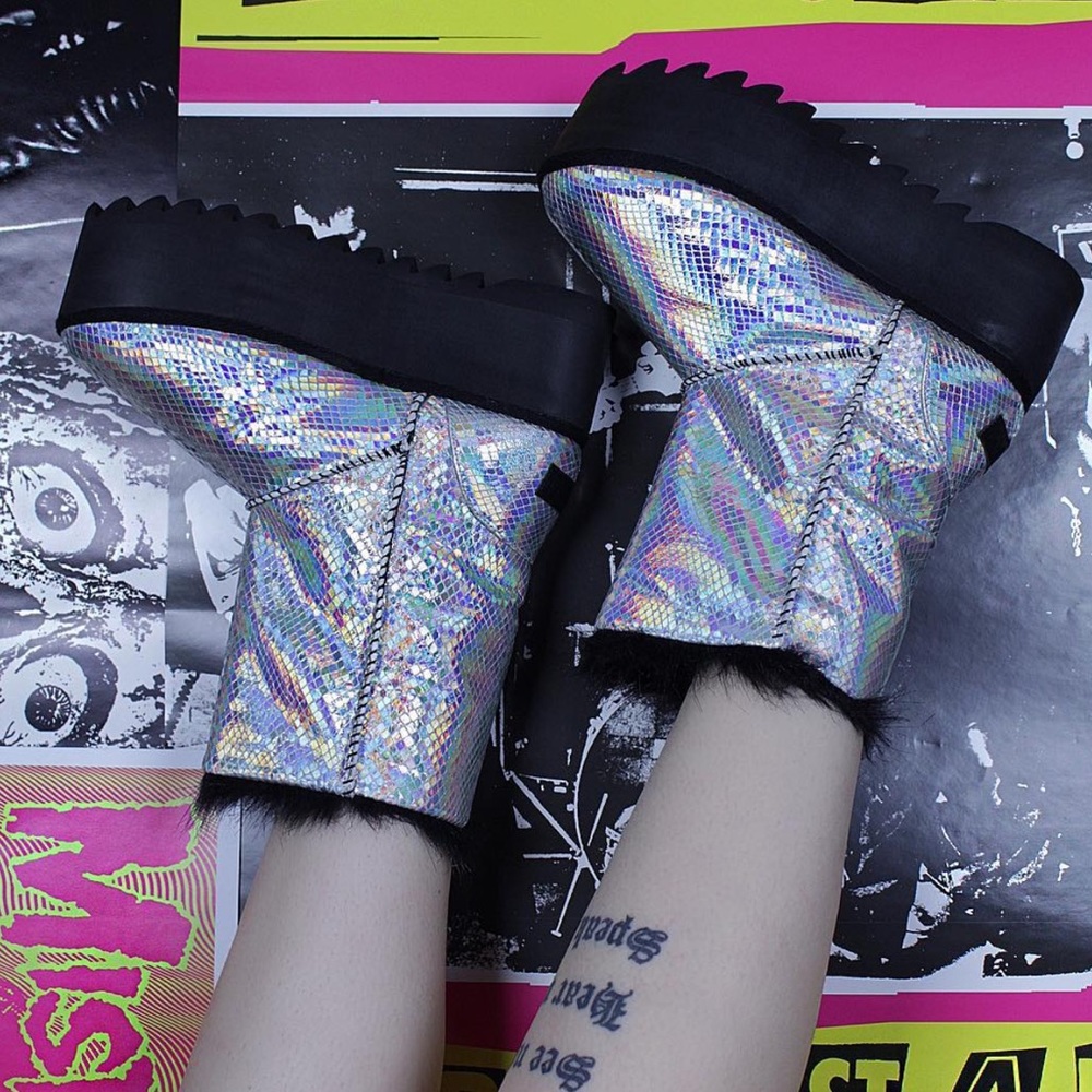 Dolls Kill Holographic Platform Boots